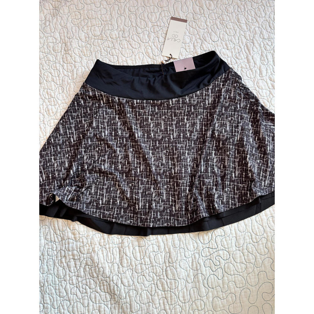 Calia Golf Double Layer Mesh Skort Black White Grid Print Size Small 15"